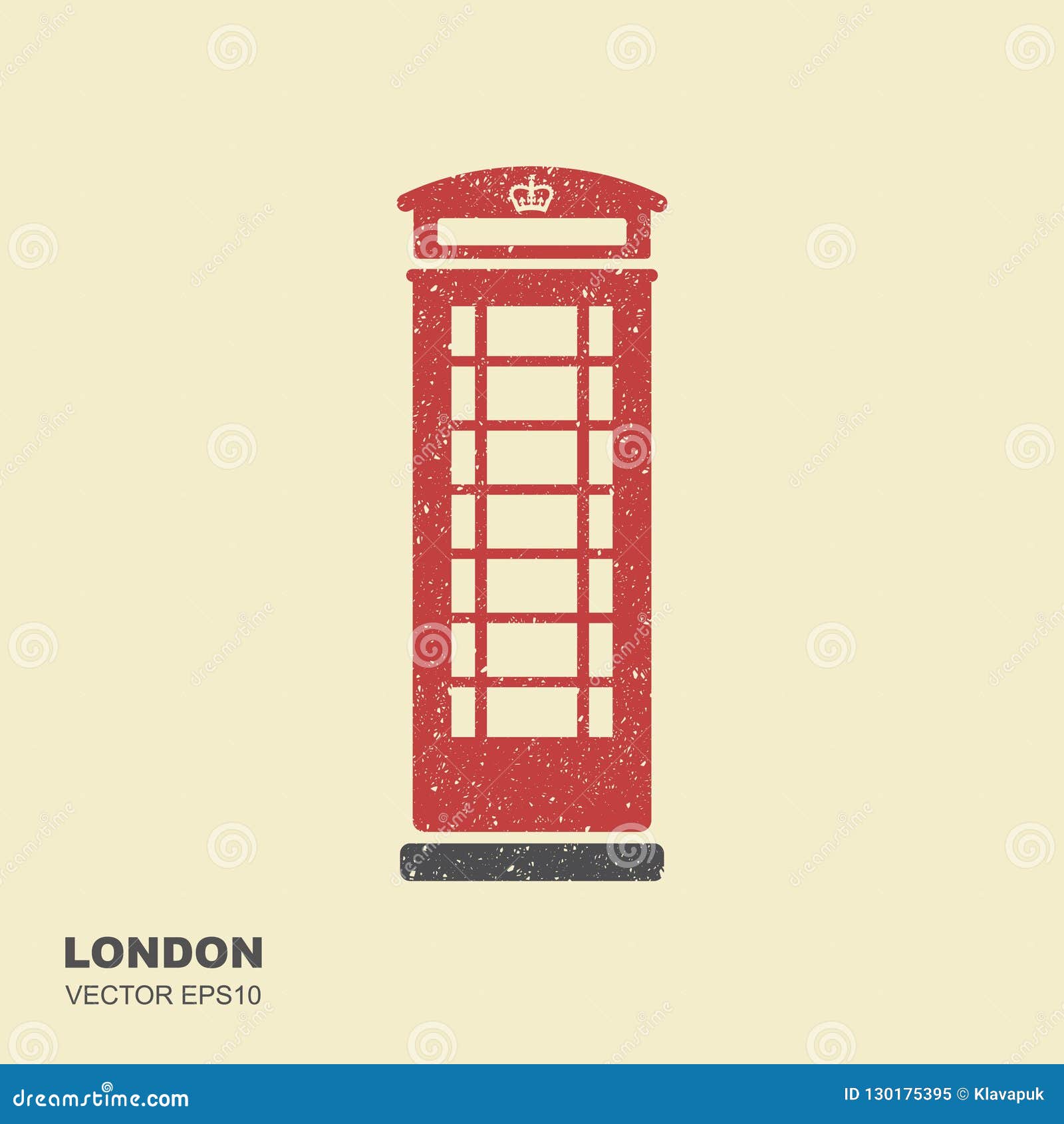 london telephone booth. flat icon with scuffed effect