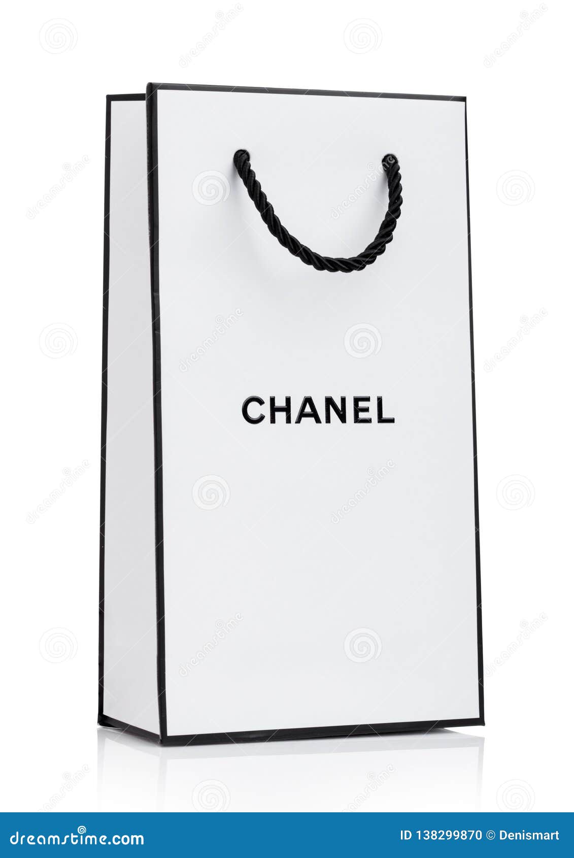 LONDON, UK - JANUARY 15, 2019: Paper Chanel Shopping Bag, White with Black  Stripes and Letters on White Background Editorial Image - Image of icon,  couture: 138299870