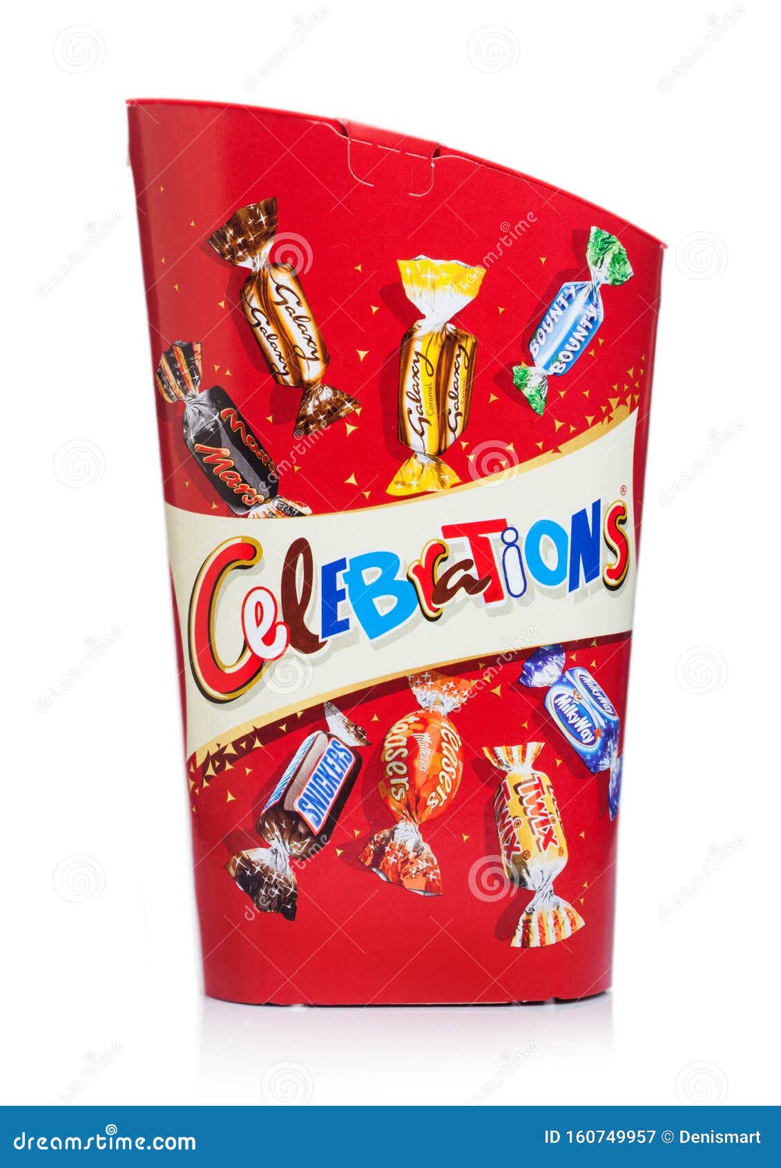 LONDON, UK - OCTOBER 10, 2019: Gift Box of Celebrations Mix Candies on White Background. Mars, Snickers, Bounty, Twix, Editorial Photography - Image of chocolate, group: 160749957