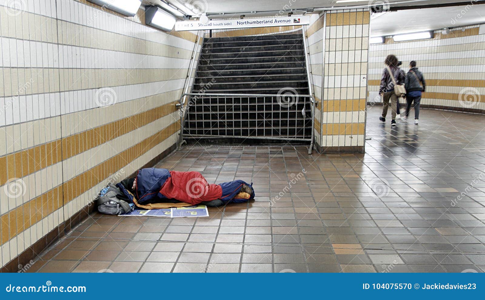 Homeless Man Sleeping In An Underground Tunnel Editorial Image
