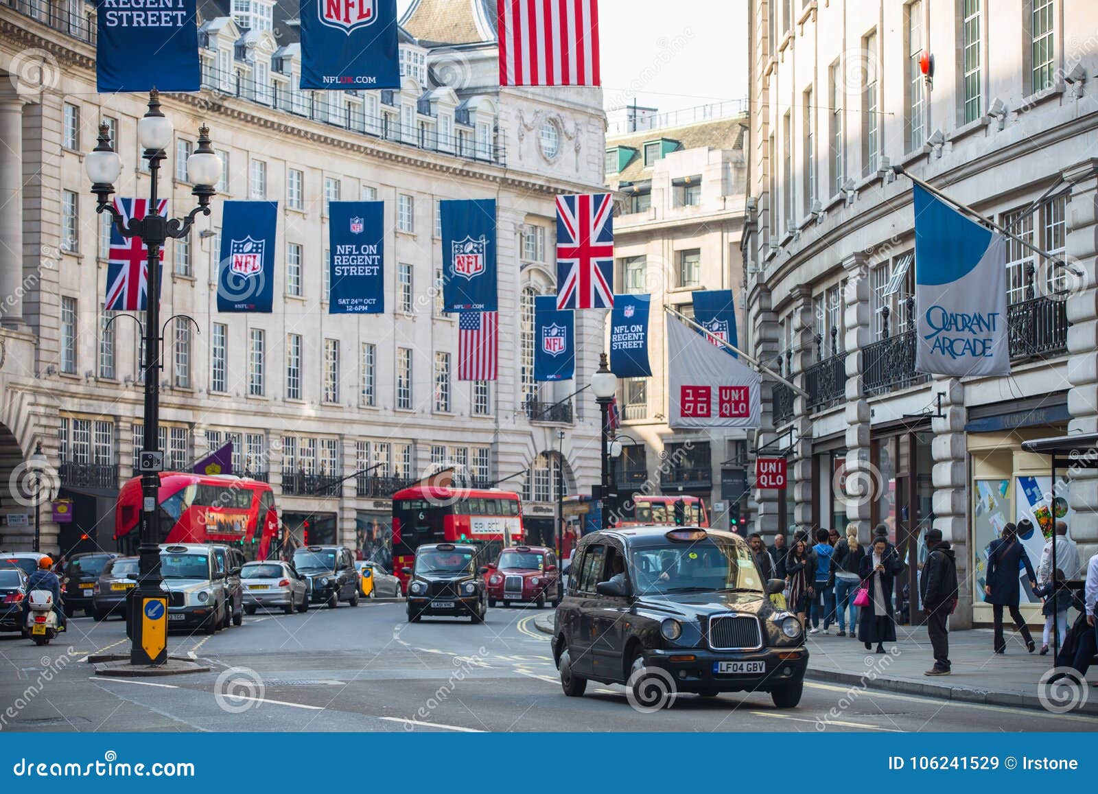 LONDON, UK - OCTOBER 4, 2015: Regent Street With Lot Of Walking