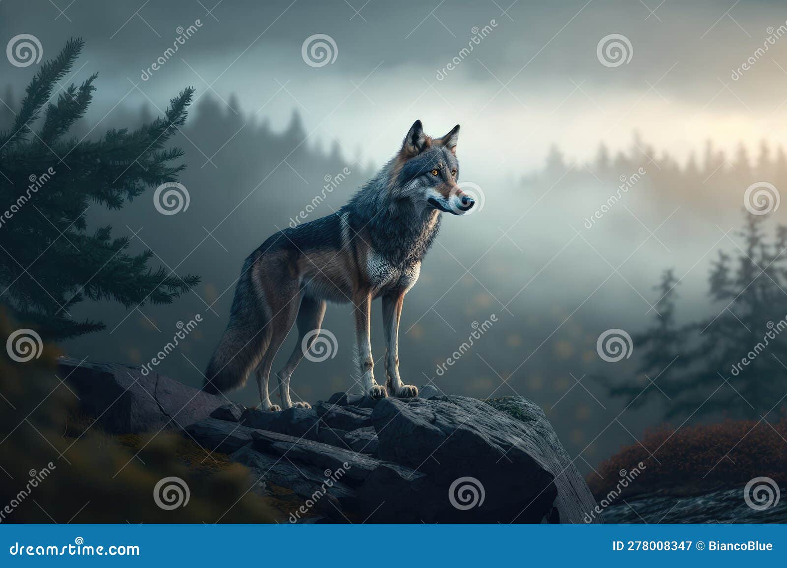 A Lone Wolf Standing on a Rocky Mountain Stock Image Image of wolf