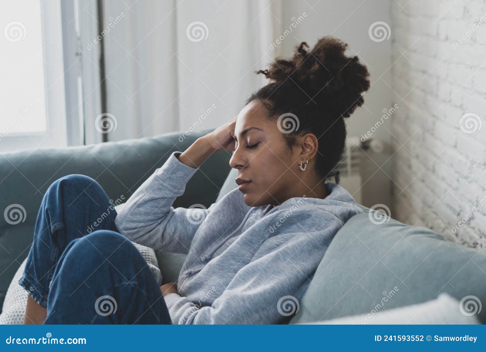 Lonely African American Young Woman Suffering from Depression, Stress