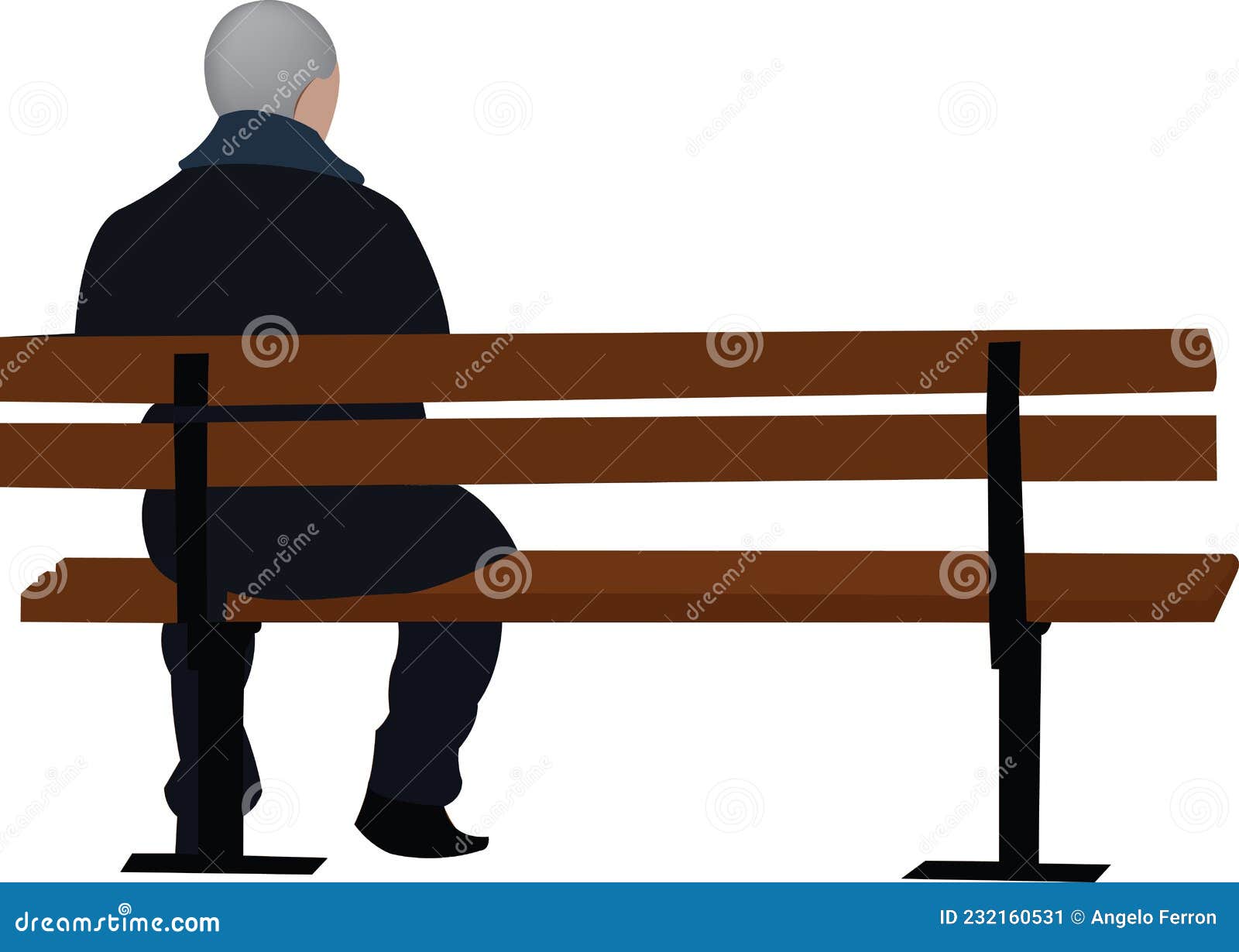 lonely elderly person with the stick sitting on it wooden bench