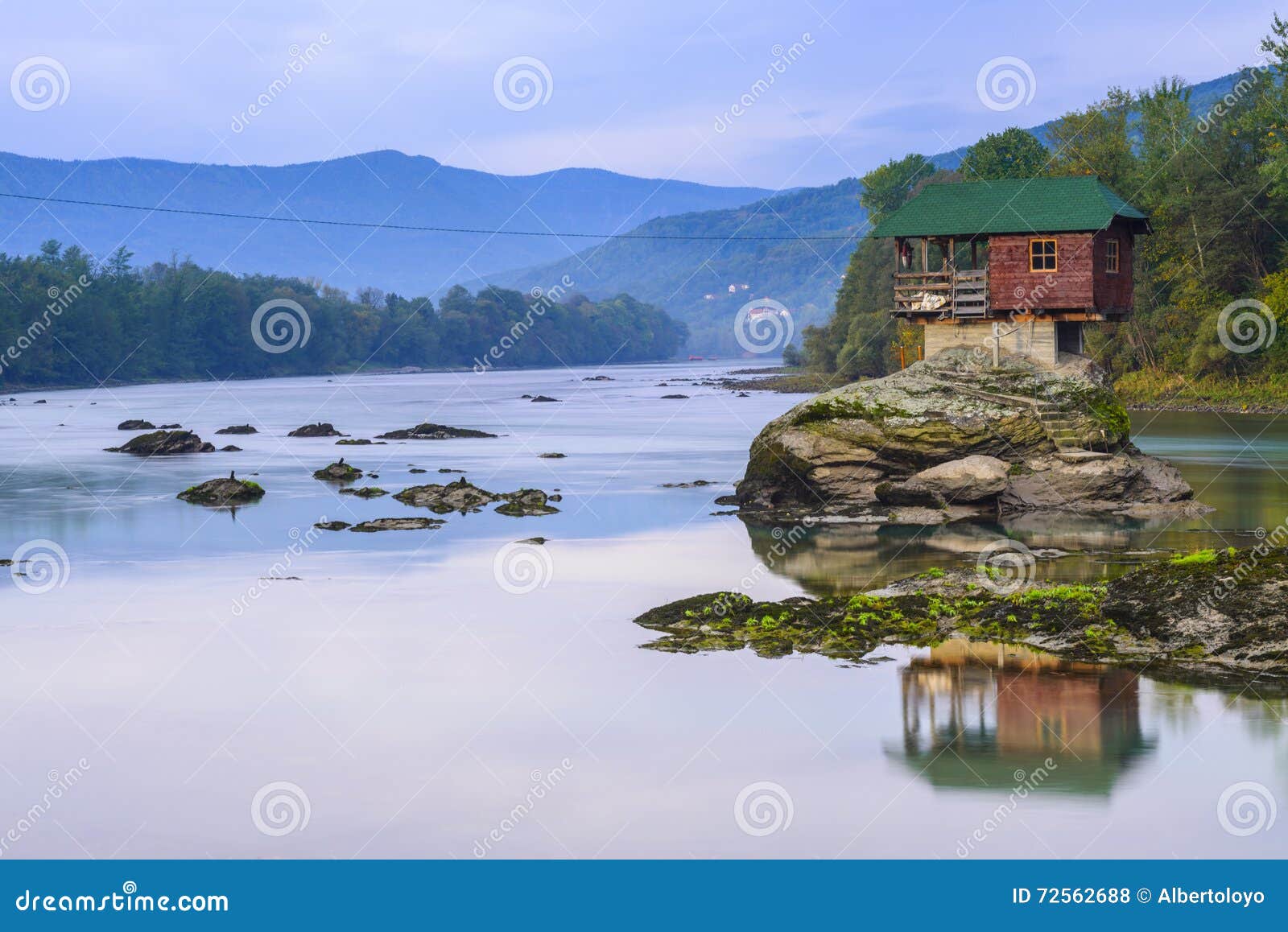 lonely house on the river drina in bajina basta, serbia