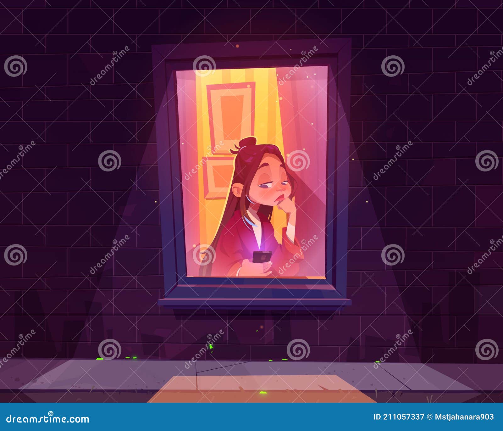 Lonely Sad Girl Sitting Alone at Window with Phone Stock Vector - Illustration of smartphone, portrait: 211057337 Lonely Sad Girl Sitting Alone at Window with Phone Stock Vector - Illustration of smartphone, portrait: 211057337