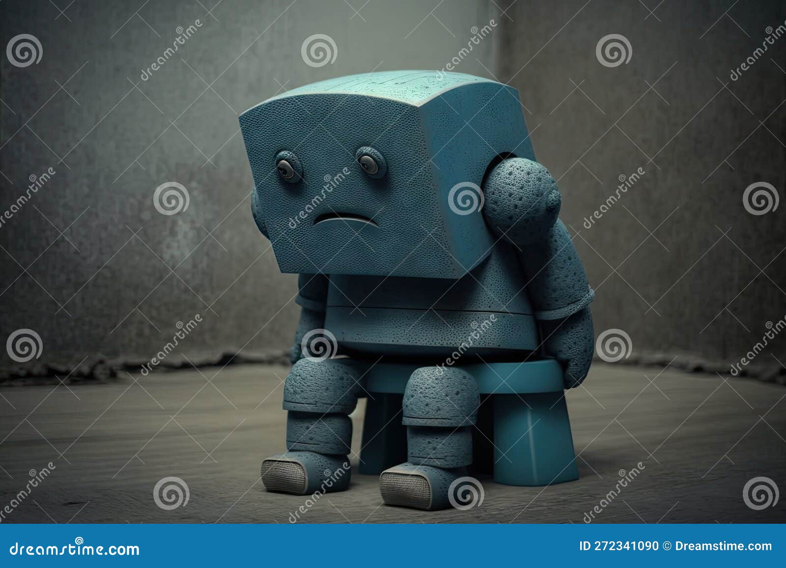 overliggende Frigøre Pogo stick spring Lonely Sad Robot Sitting on Stool in Gray Blue Tones Stock Illustration -  Illustration of robot, person: 272341090