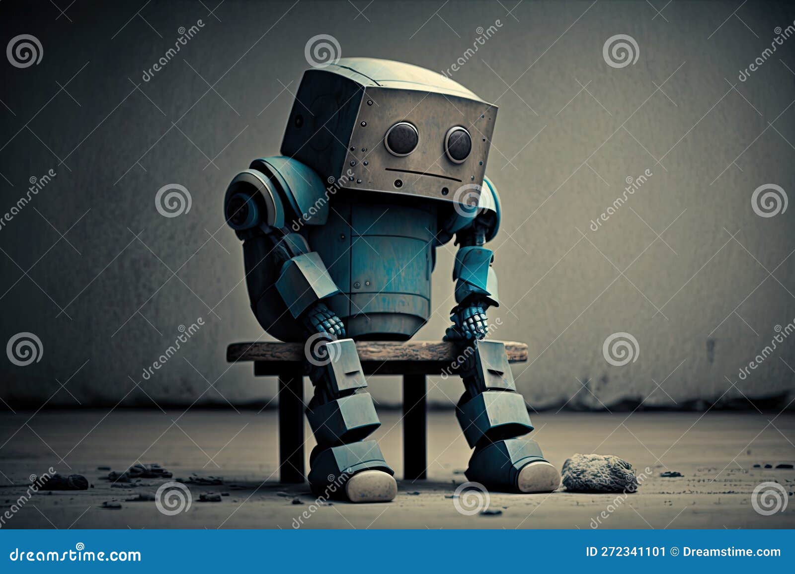 implicitte Held og lykke lobby Lonely Sad Robot Sitting on Stool in Gray Blue Tones Stock Illustration -  Illustration of melancholia, intelligence: 272341101