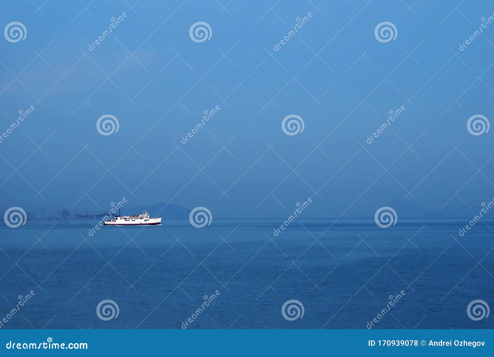 Lonely White Ship in the Blue Sea and Blue Sky Stock Photo Image of