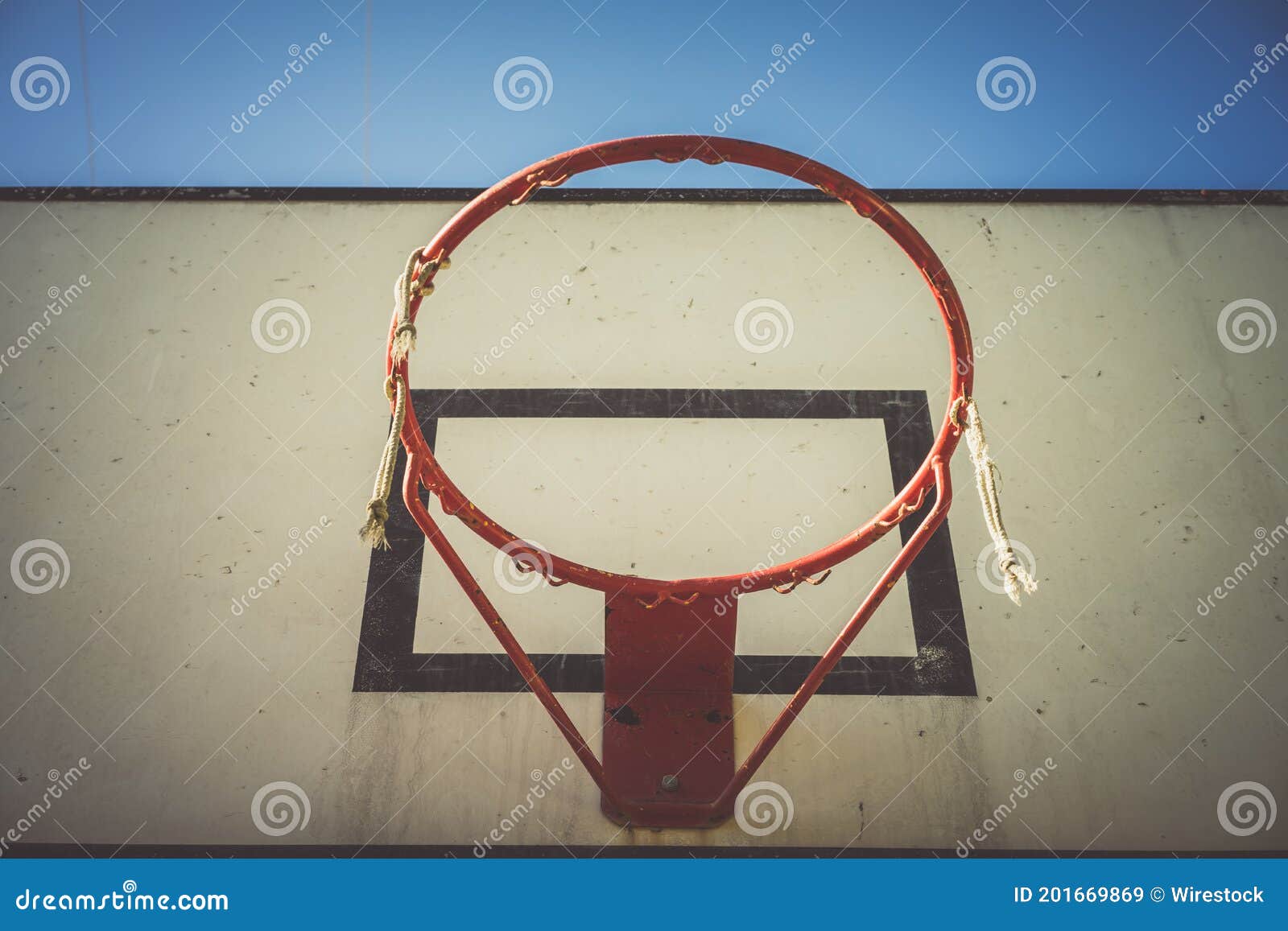 Long Angle Shot of a Basketball Rim without a Net Stock Image Image