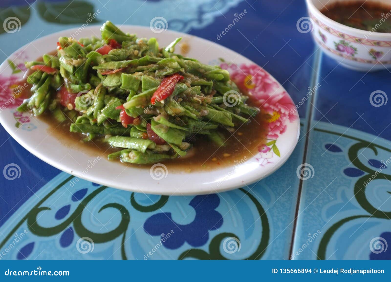 Long bean Thai spicy salad stock photo. Image of food 135666894