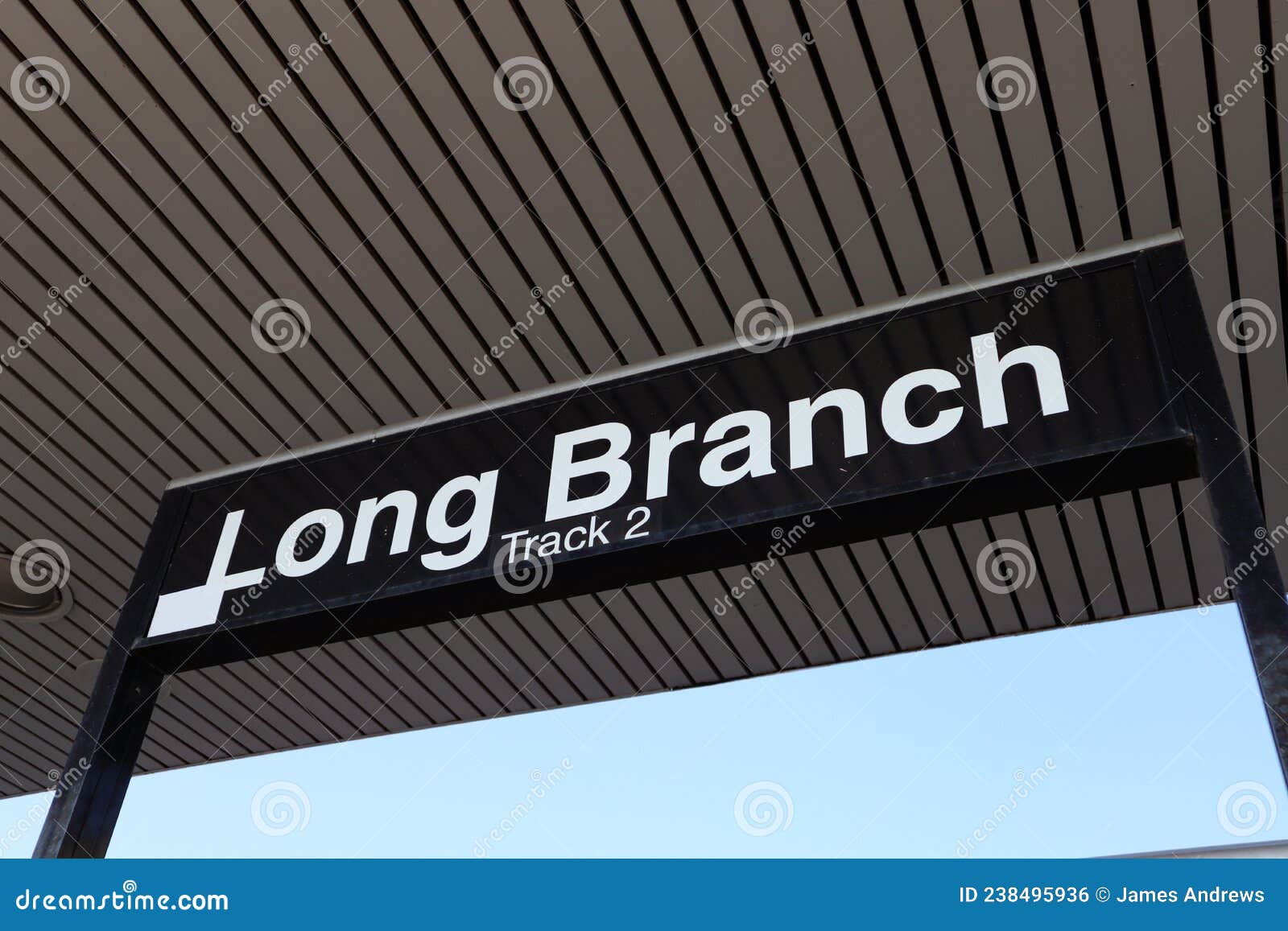 Long Branch New Jersey Sign at the New Jersey Transit Train Stop Stock