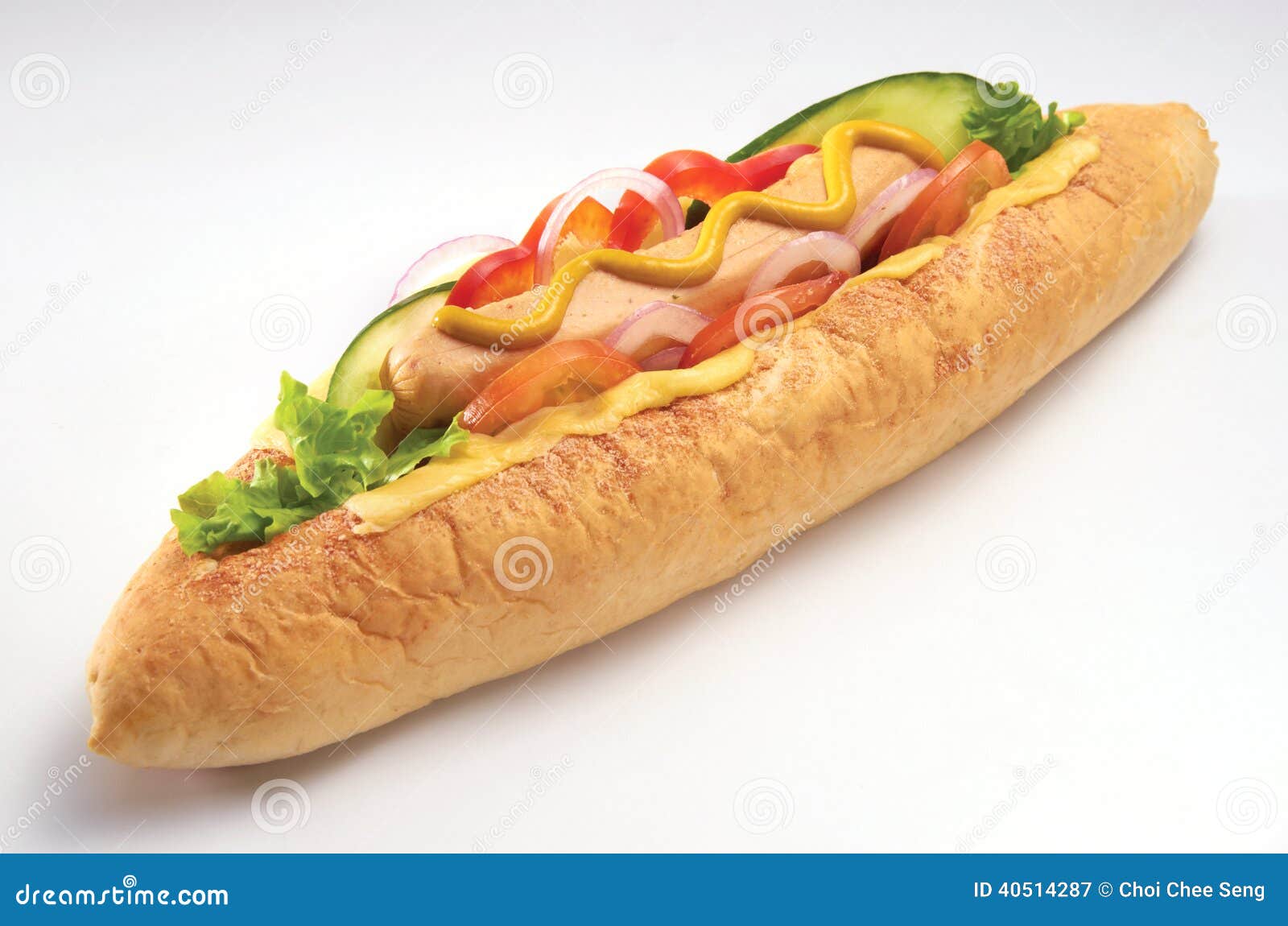 Long bread with hot dog stock image. Image of sausage 40514287