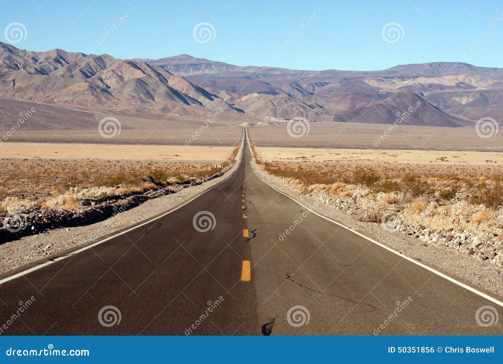 Long Desert Two Lane Highway Death Valley California Stock Photo ...