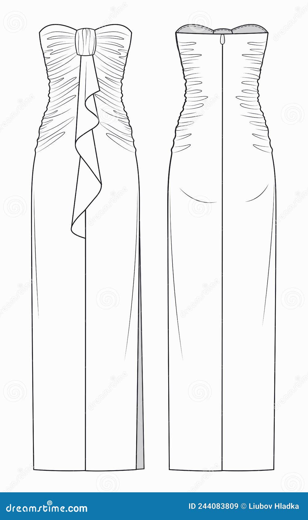 Flat Fashion Technical Sketch - Asymmetric Wrap Dress Stock Photo, Picture  and Royalty Free Image. Image 72286868.