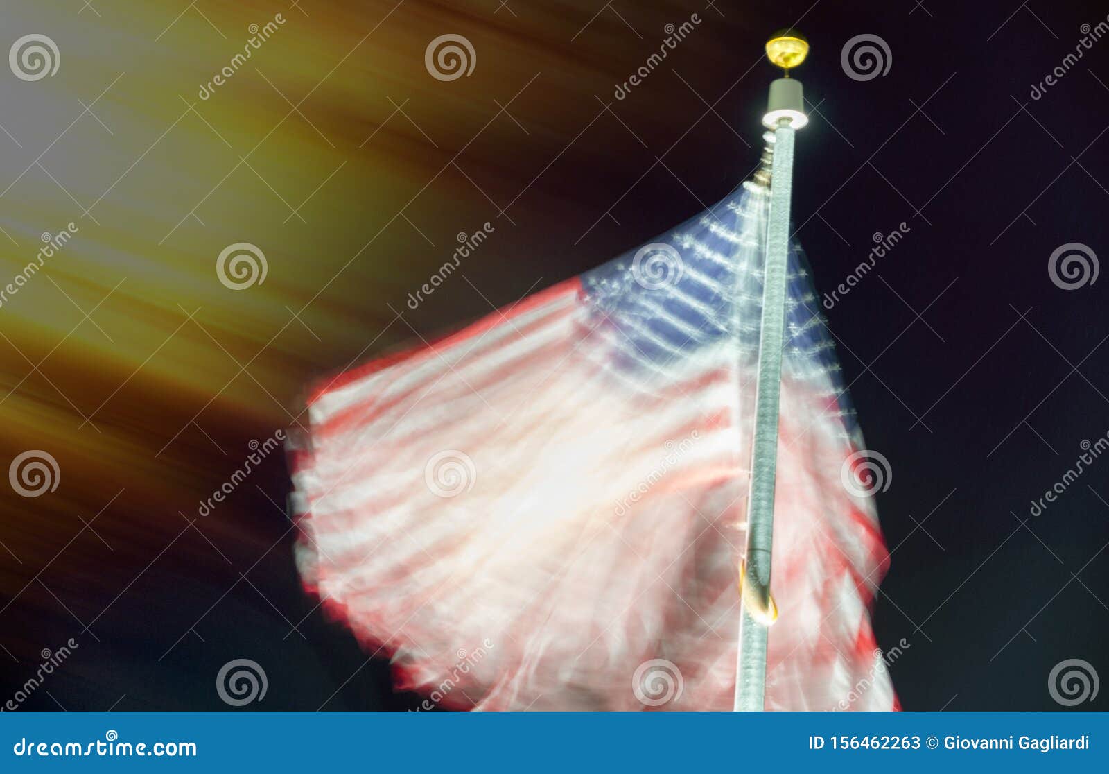 Long Exposure of American Flag Waving at Night Stock Image Image of