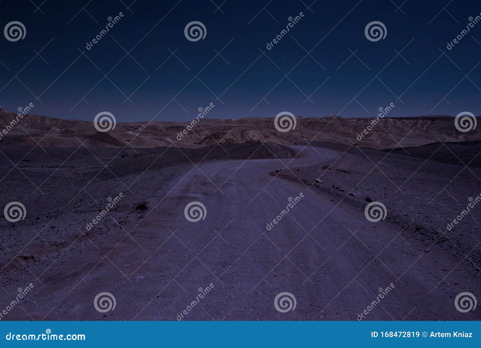 Long Exposure Desert Night Scenery Landscape with Stars Blue Sky ...