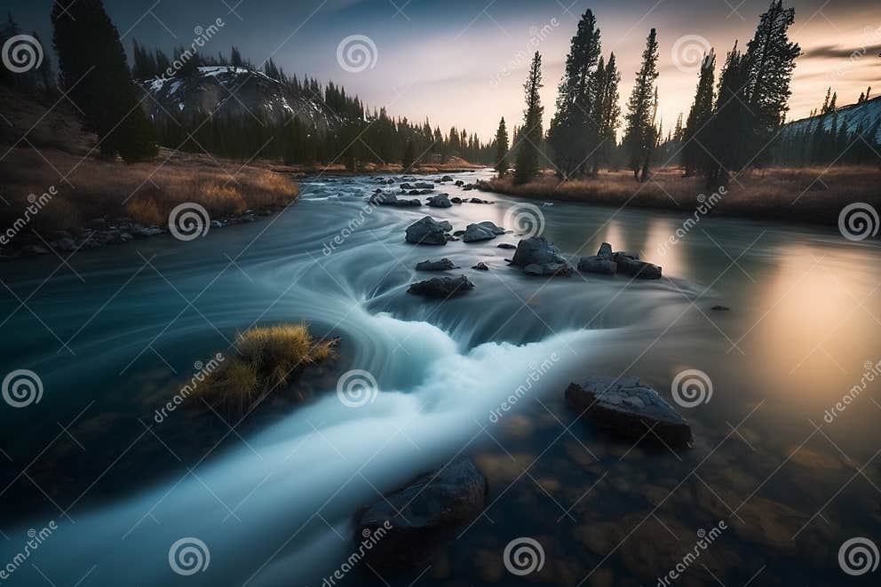 Long Exposure of a Mountain River in Yellowstone National Park, Wyoming ...