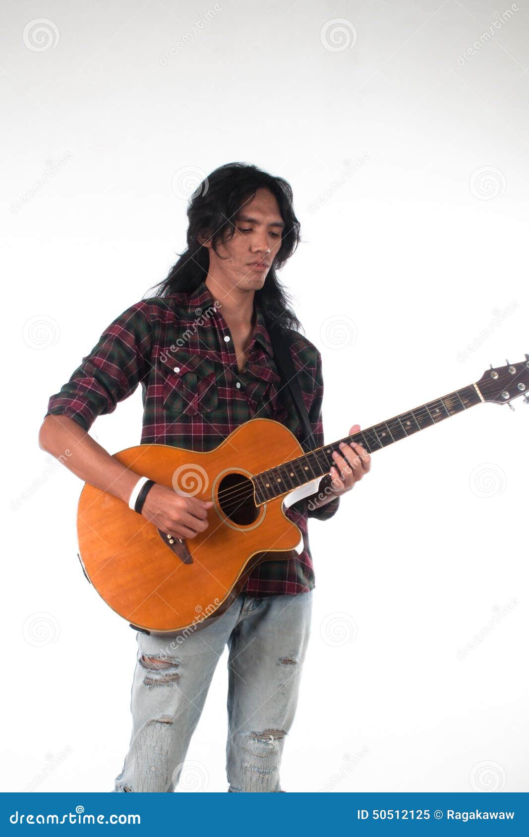 Long Hair Guy Playing Guitar Acoustic Stock Image Image of instrument