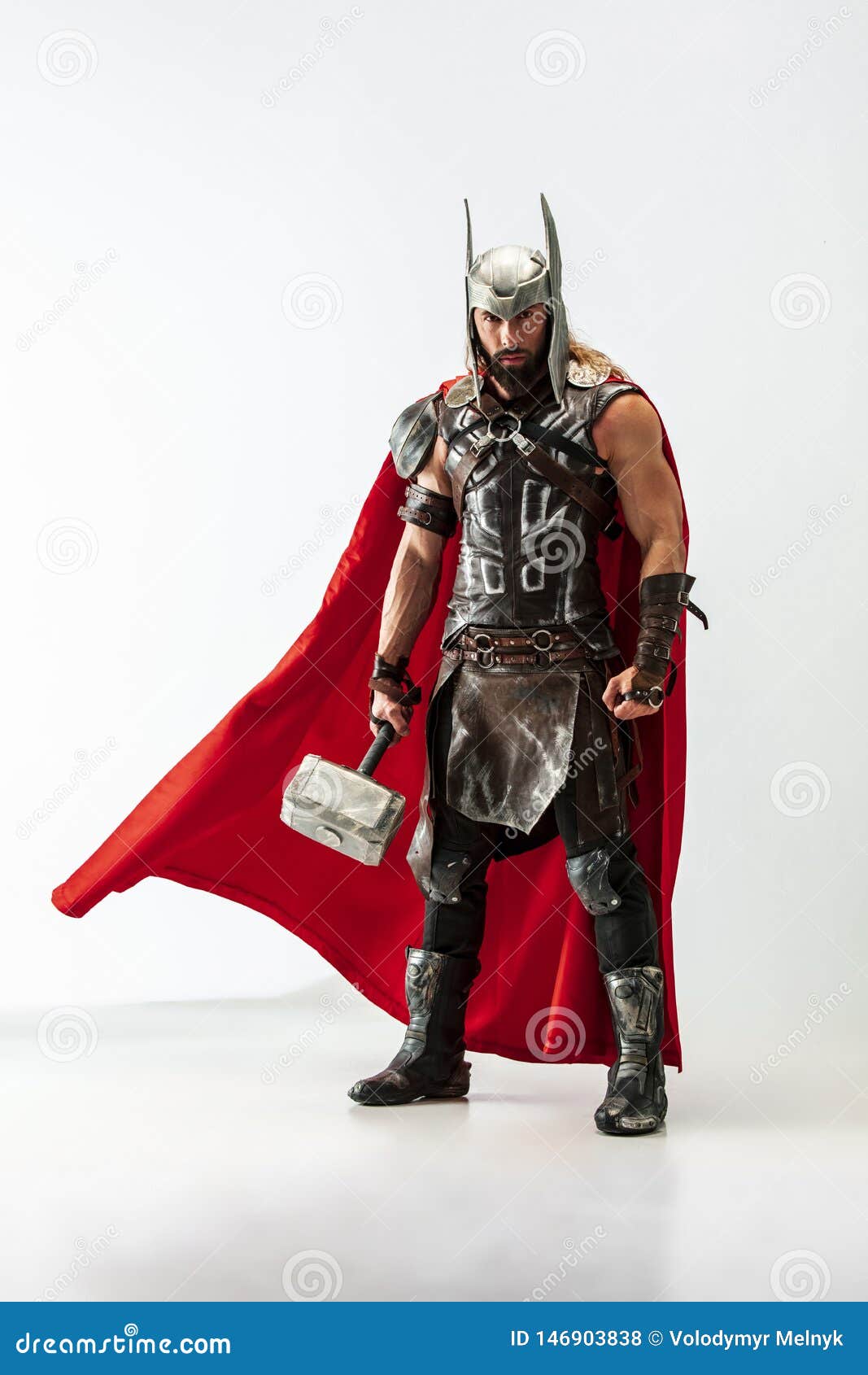 Man in Cosplaying Thor Isolated on White Studio Background Stock Photo -  Image of fantasy, ragnarok: 146903838