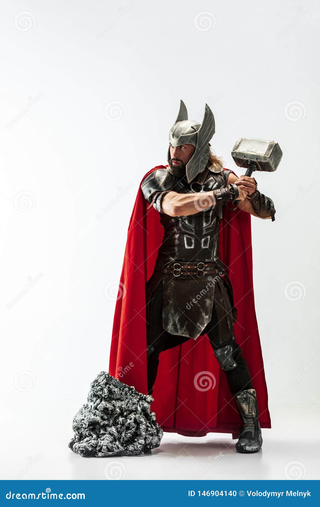 Man in Cosplaying Thor Isolated on White Studio Background Stock Photo -  Image of lightning, isolated: 146904140