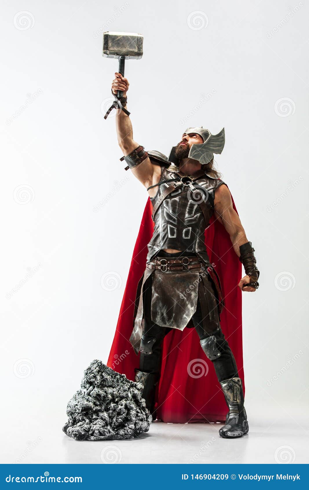 Man in Cosplaying Thor Isolated on White Studio Background Stock Image -  Image of fighter, lightning: 146904209