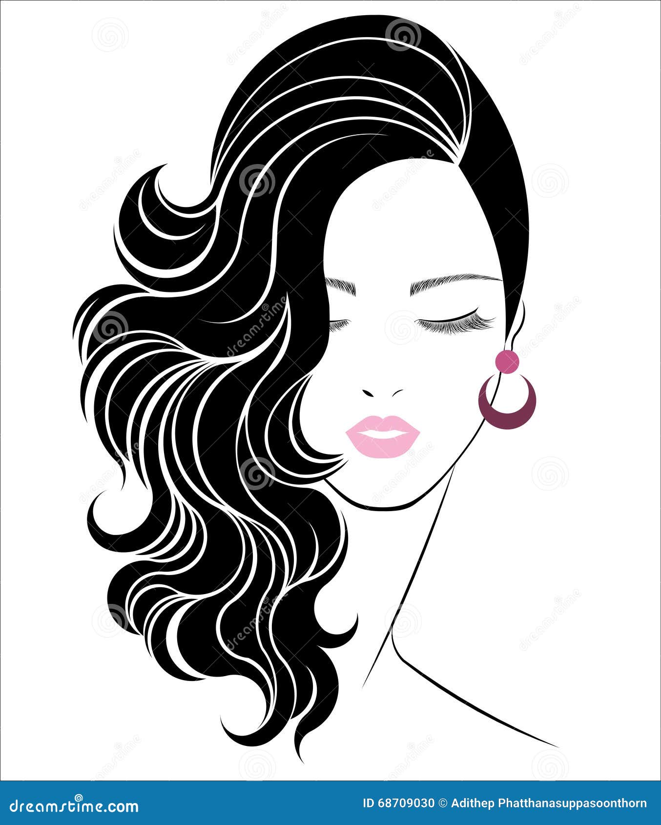 Long Hair Style Icon, Logo Women Face Stock Vector - Illustration of  elegance, beautiful: 68709030