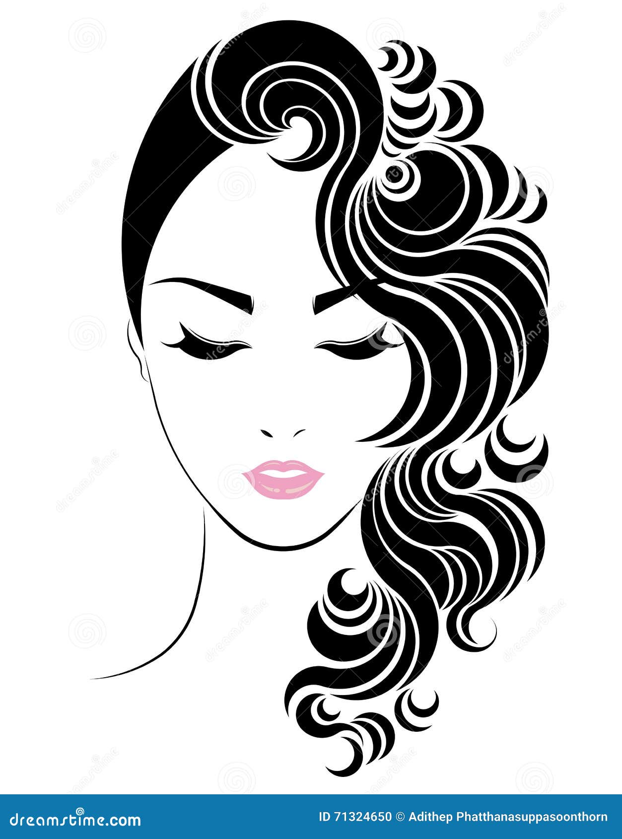 Long Hair Style Icon, Logo Women Face Stock Vector - Illustration of ...