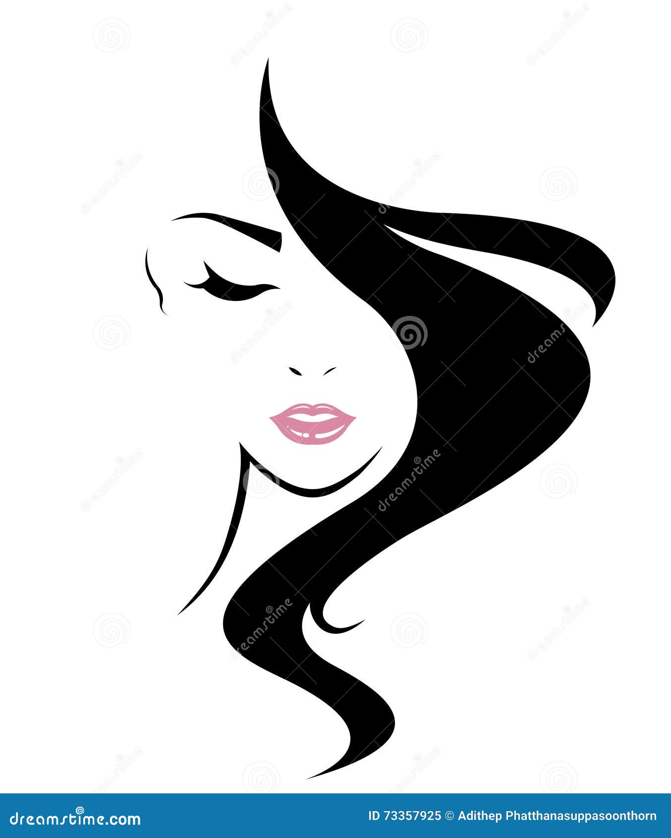 Long Hair Style Icon, Logo Women Face Stock Vector Illustration of