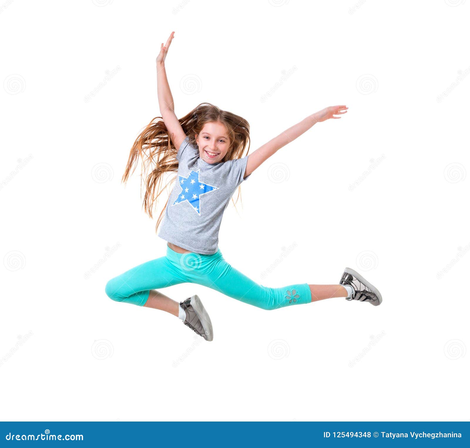Long-haired Active Girl Dancing, Isolated Stock Photo - Image of ...