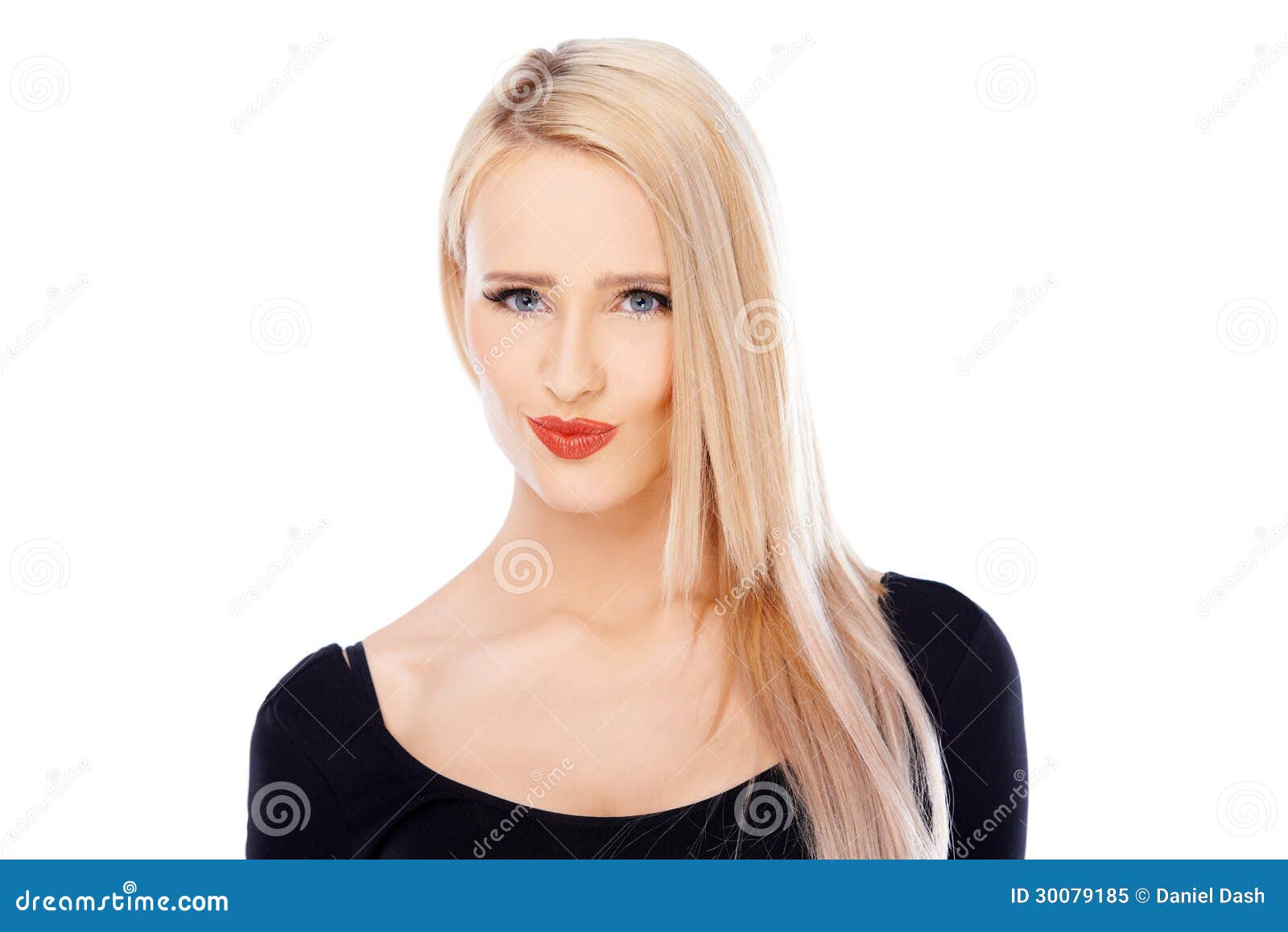 Long Haired Blond Woman Posing on White Stock Image - Image of young ...