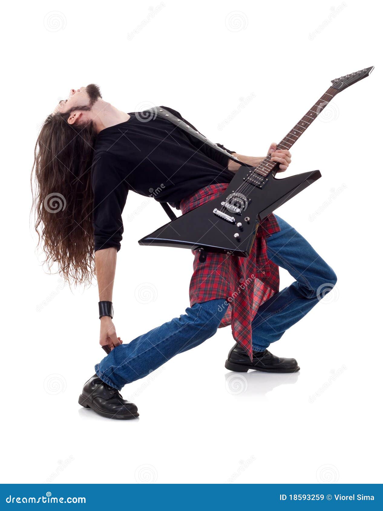 Long Haired Guitarist is Playing a Guitar Stock Image Image of music