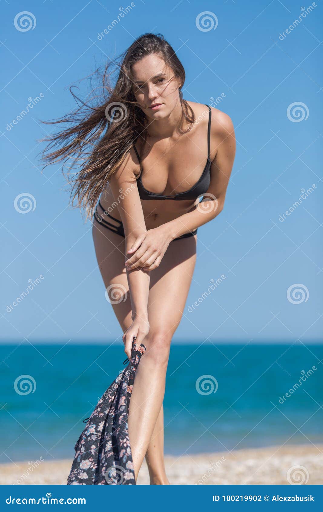 Young Woman Undressing Seashore Stock Photos
