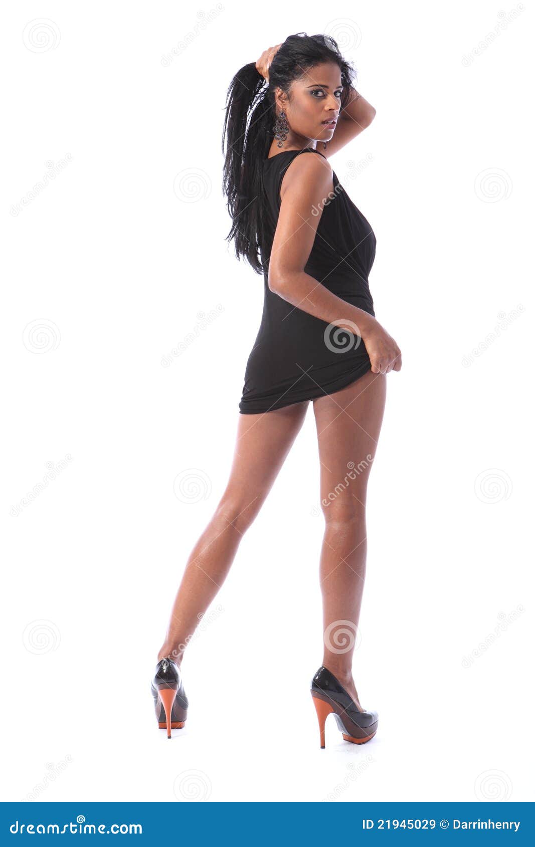 Long Legs of Black Woman in Short Dress Stock Image - Image of