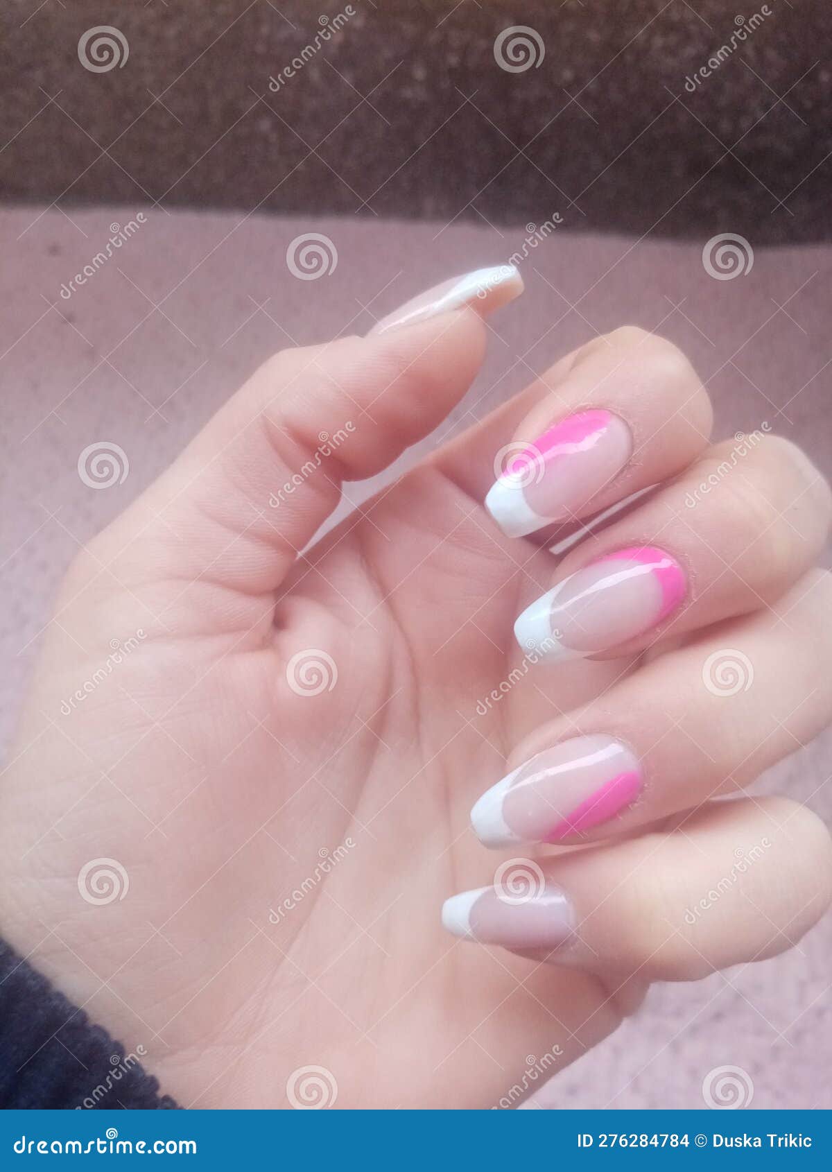 Long Nails with White French ???? Stock Photo Image of pink, white
