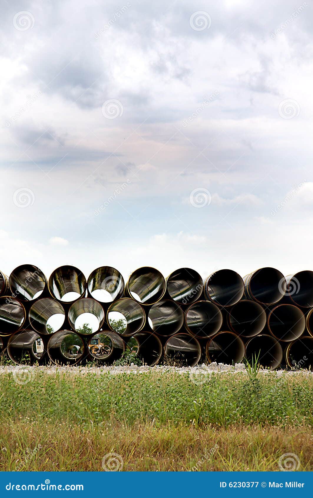 Long Pipe Stacked Next To Highway Stock Image Image of workmen, work