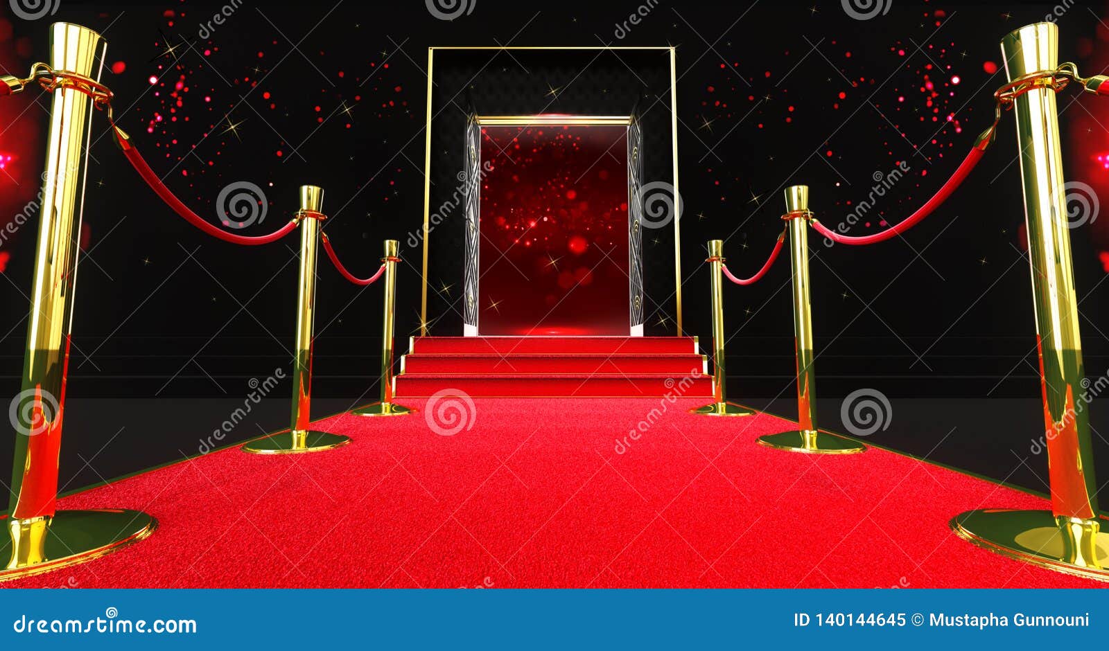 Long Red Carpet between Rope Barriers Stock Image Image of door