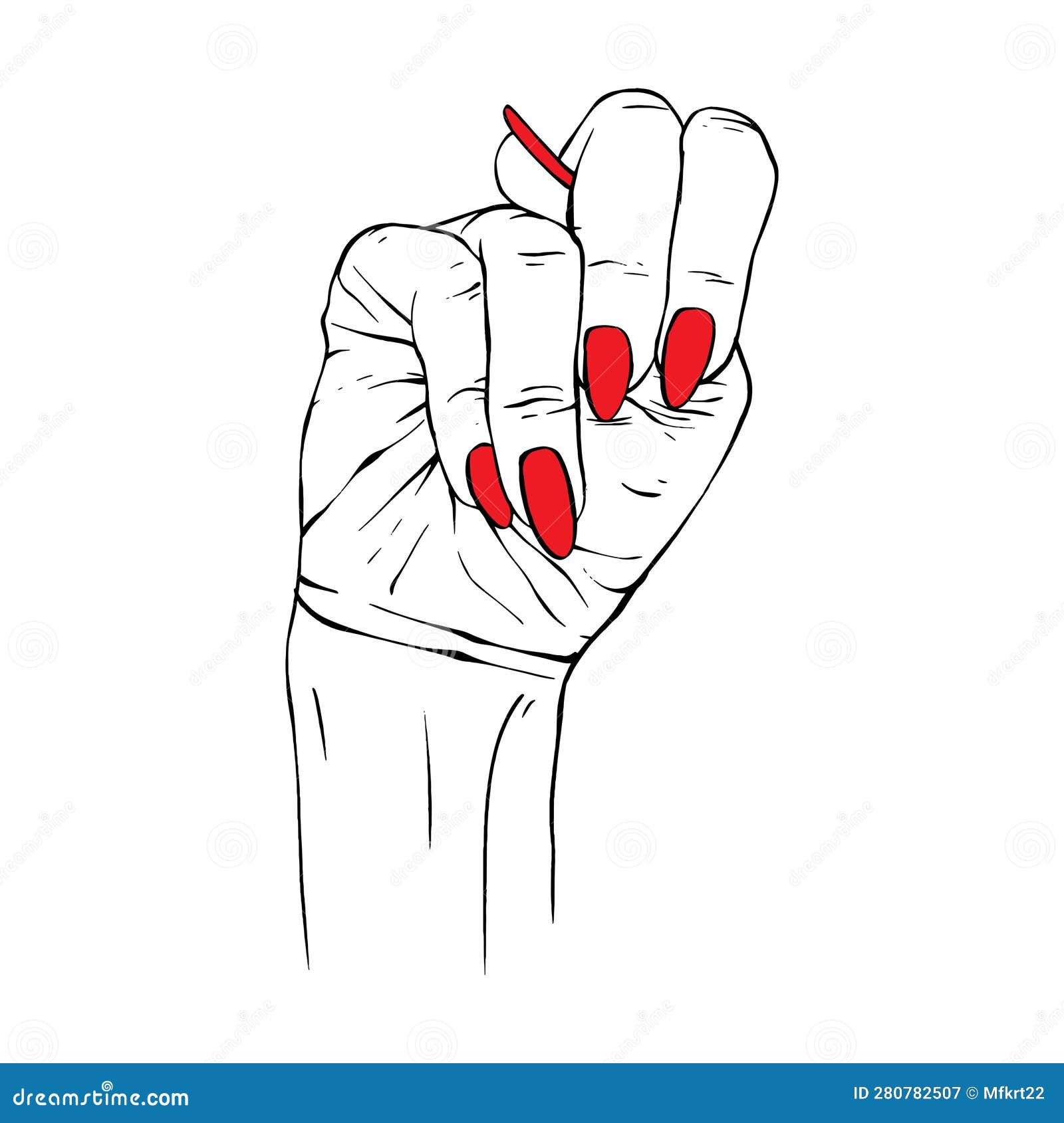 Long Red Nails Hand Drawn Gesture Sketch Vector Illustration Line Art ...