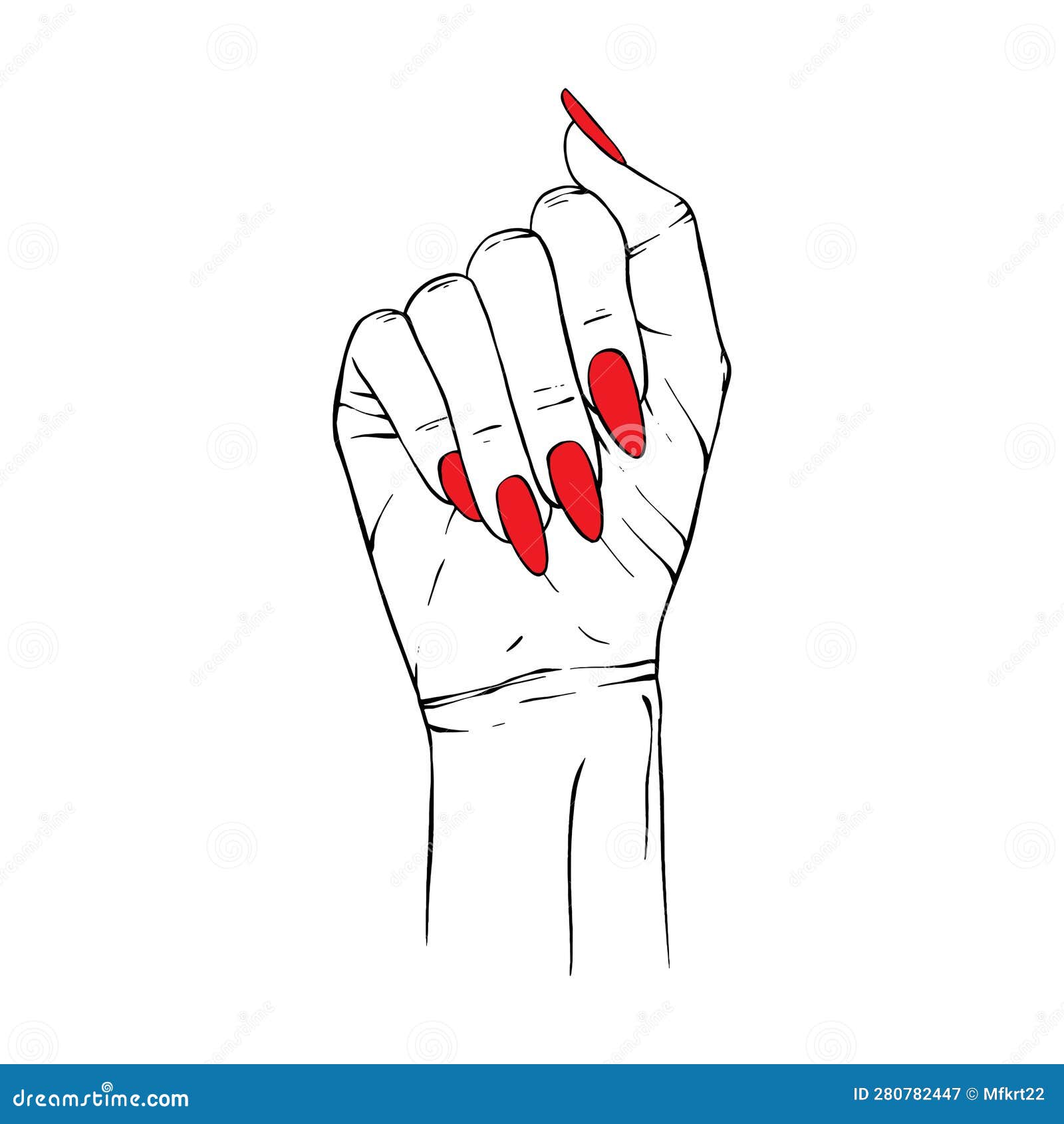 Long Red Nails Hand Drawn Gesture Sketch Vector Illustration Line Art ...