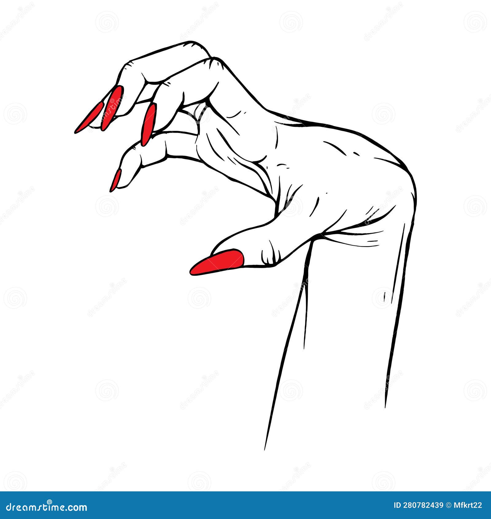 Long Red Nails Hand Drawn Gesture Sketch Vector Illustration Line Art ...