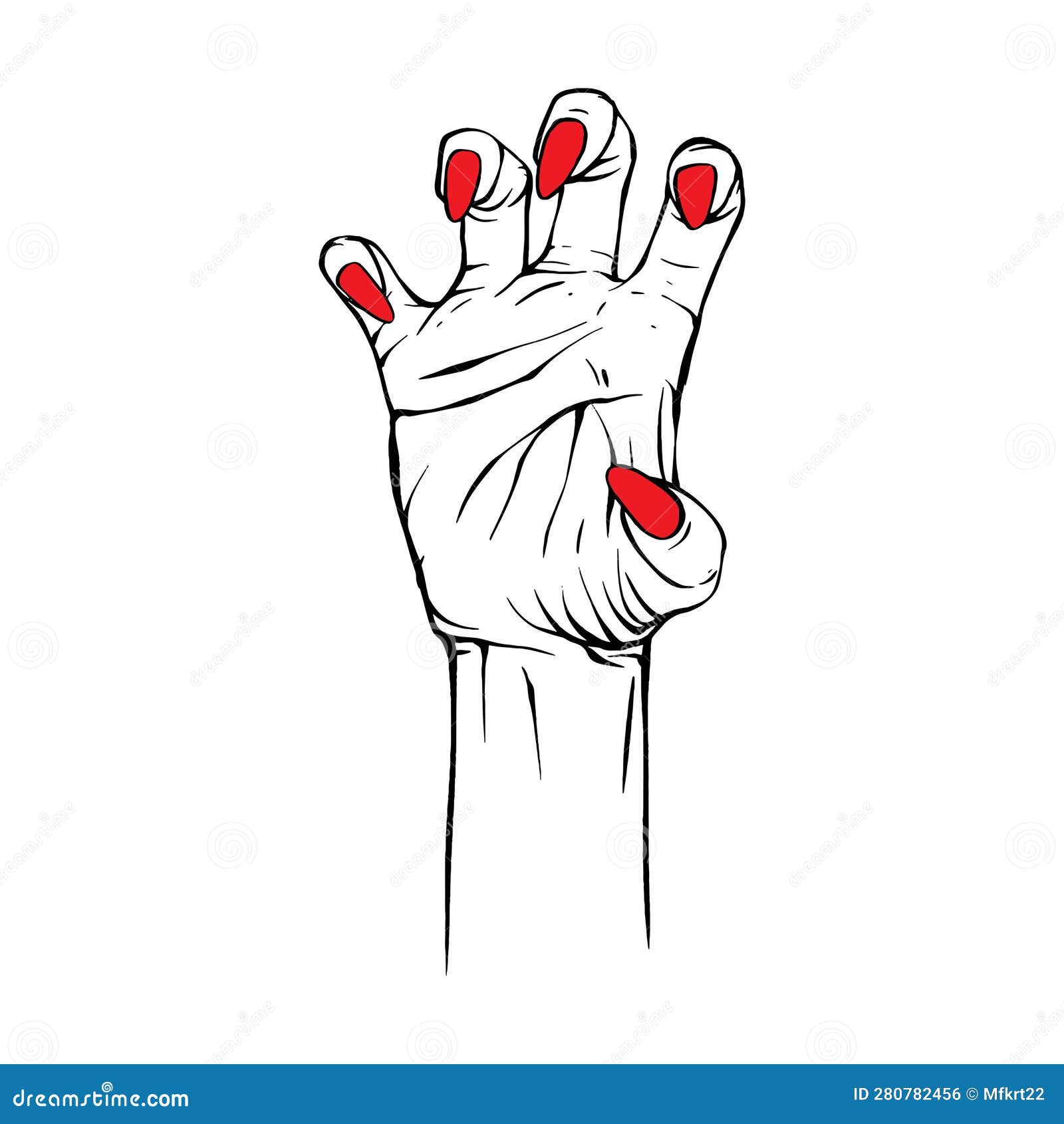 Long Red Nails Hand Drawn Gesture Sketch Vector Illustration Line Art ...