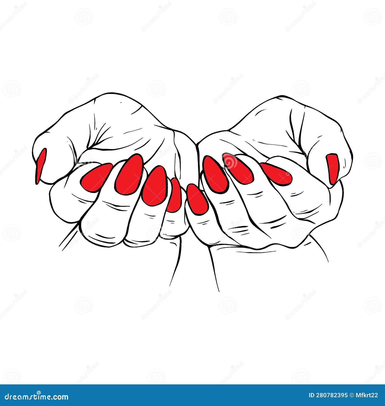 Long Red Nails Hand Drawn Gesture Sketch Vector Illustration Line Art ...