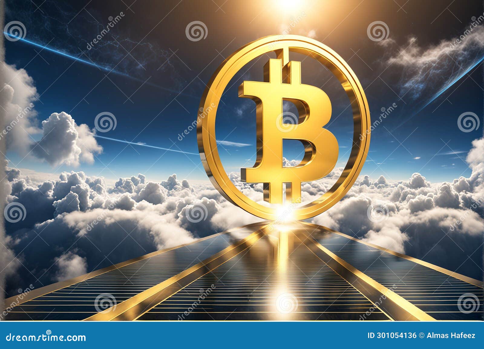 a long road forwarding toward sky leading to bitcoin, 3d izing of bitcoin market in future