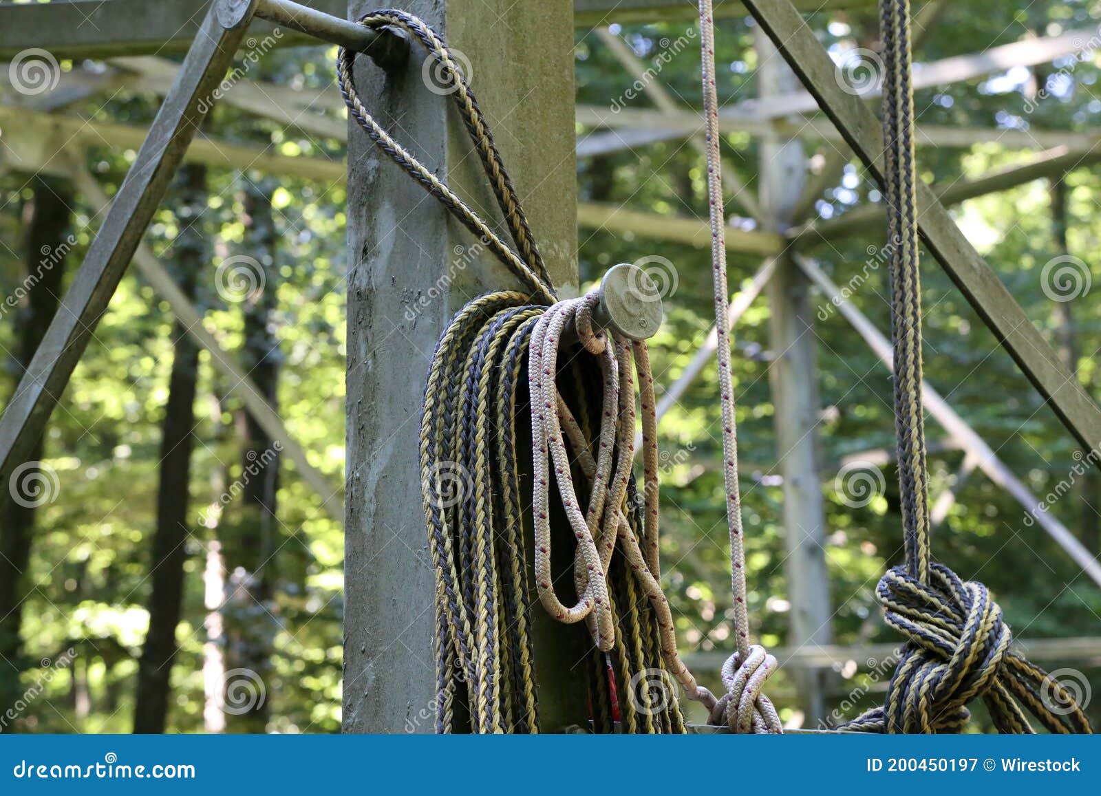 A Long Rope Coil Hangs on a Metal Structure Stock Image - Image of