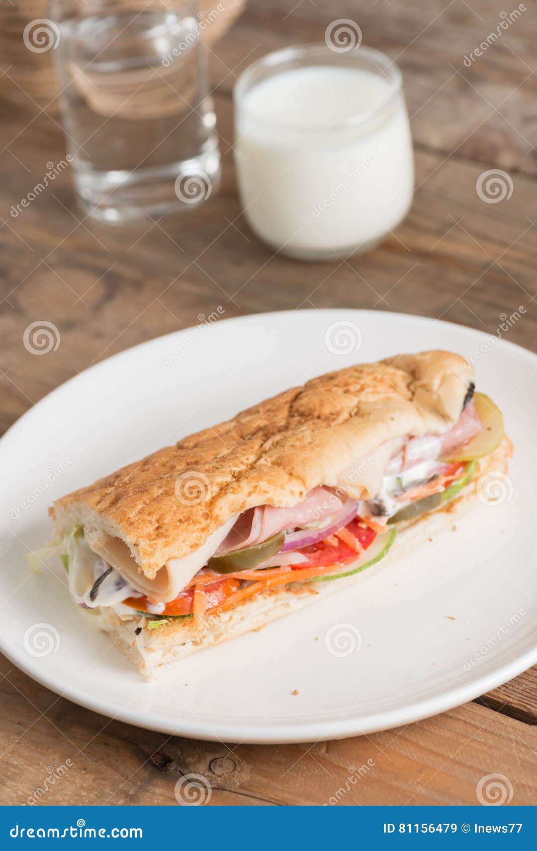 Long Sandwich with Chicken Ham and Pork Ham. Stock Image Image of