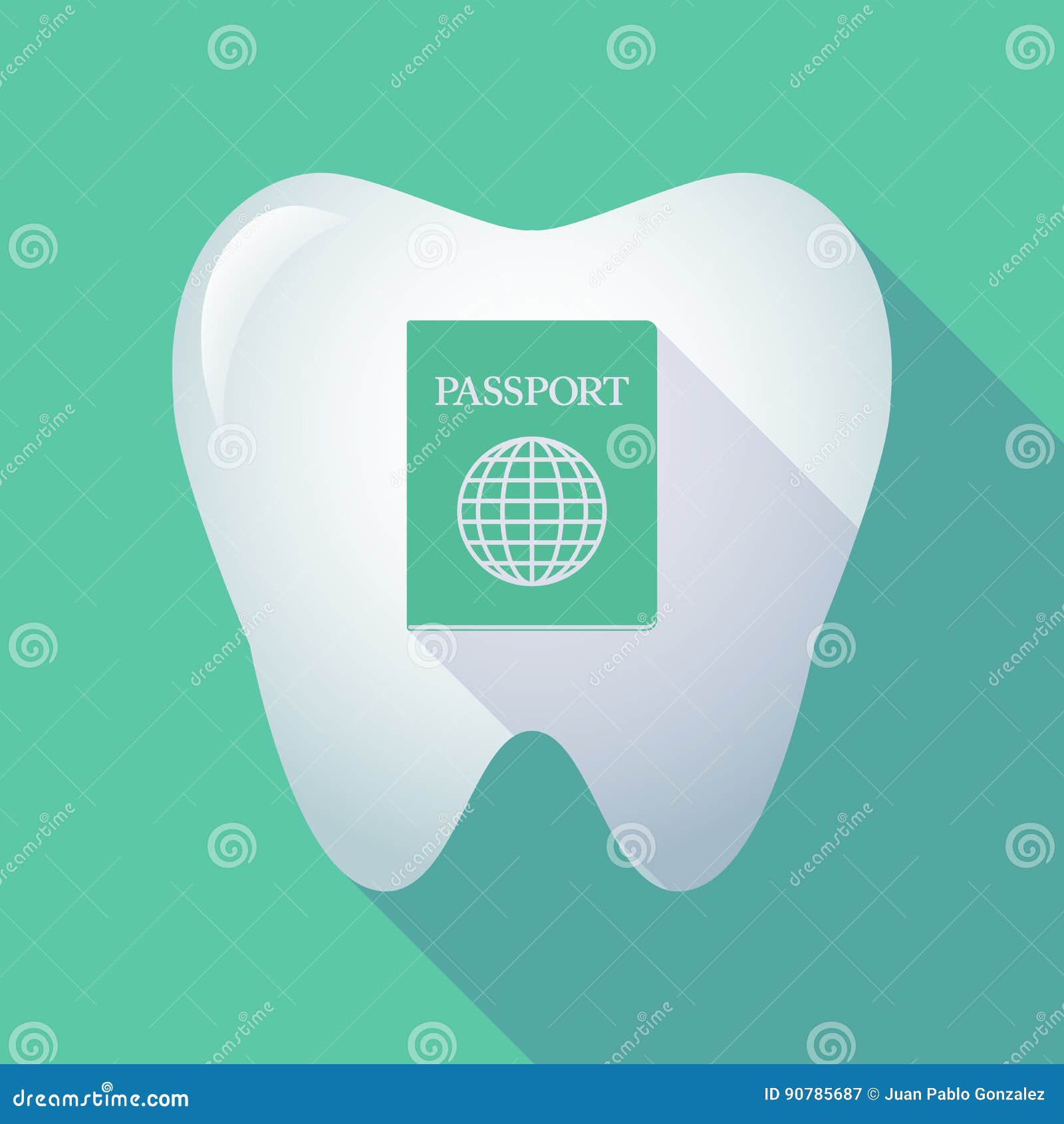 Long Shadow Tooth with a Passport Stock Illustration Illustration of