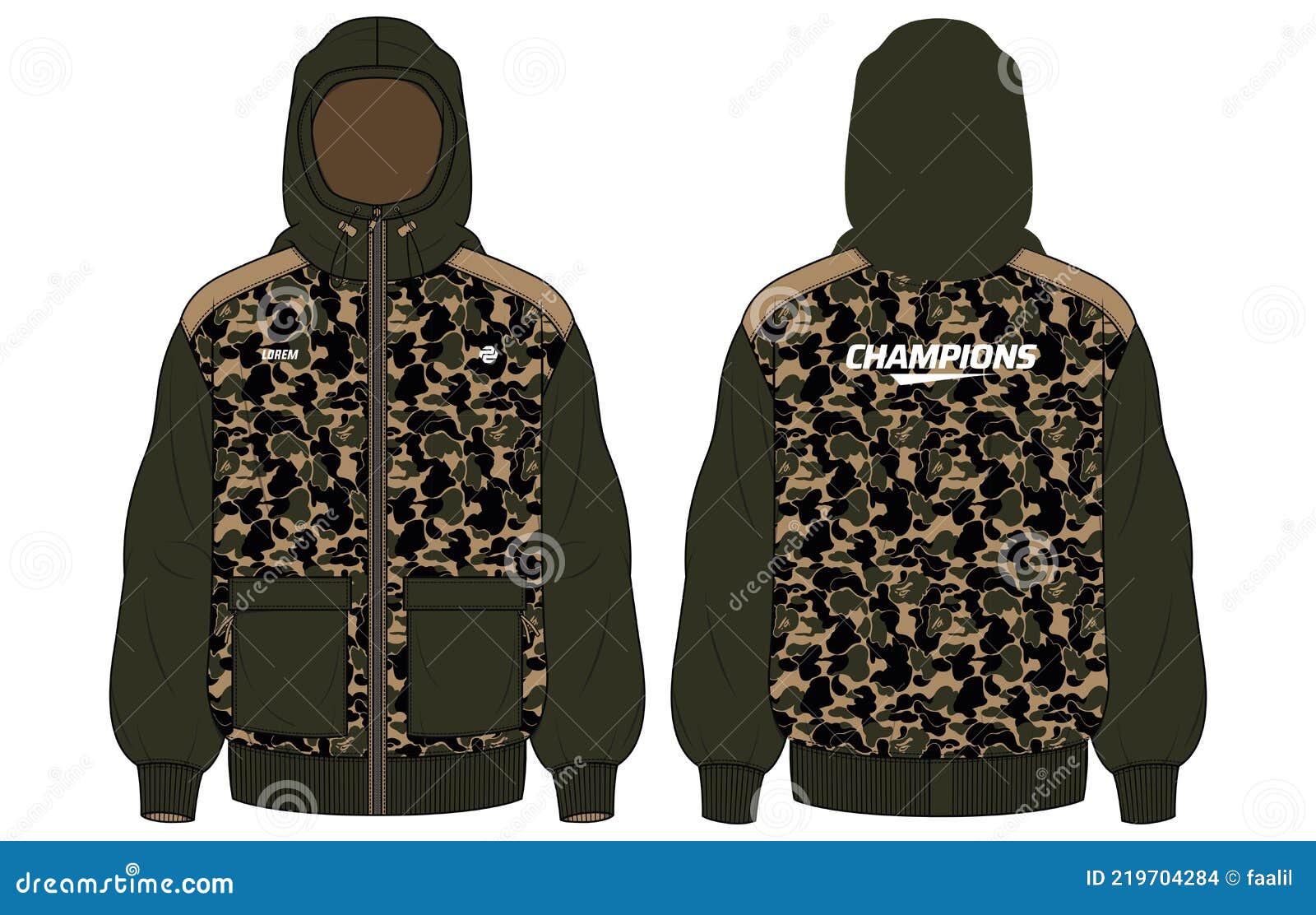 Long Sleeve Camouflage Hoodie Jacket Design Template in Vector, Hooded ...