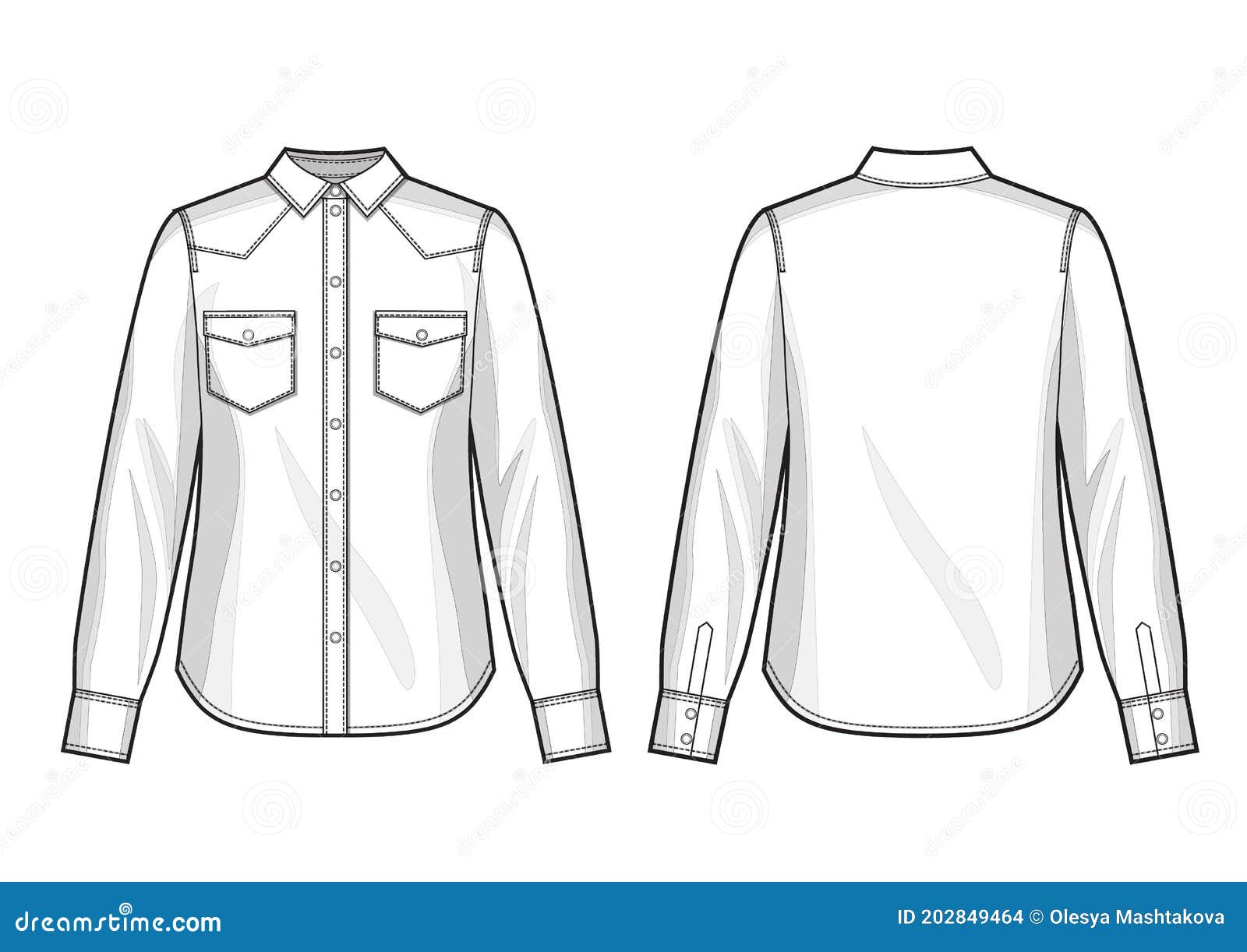 Longsleeve Denim Womans Shirt. Back and Front Stock Illustration