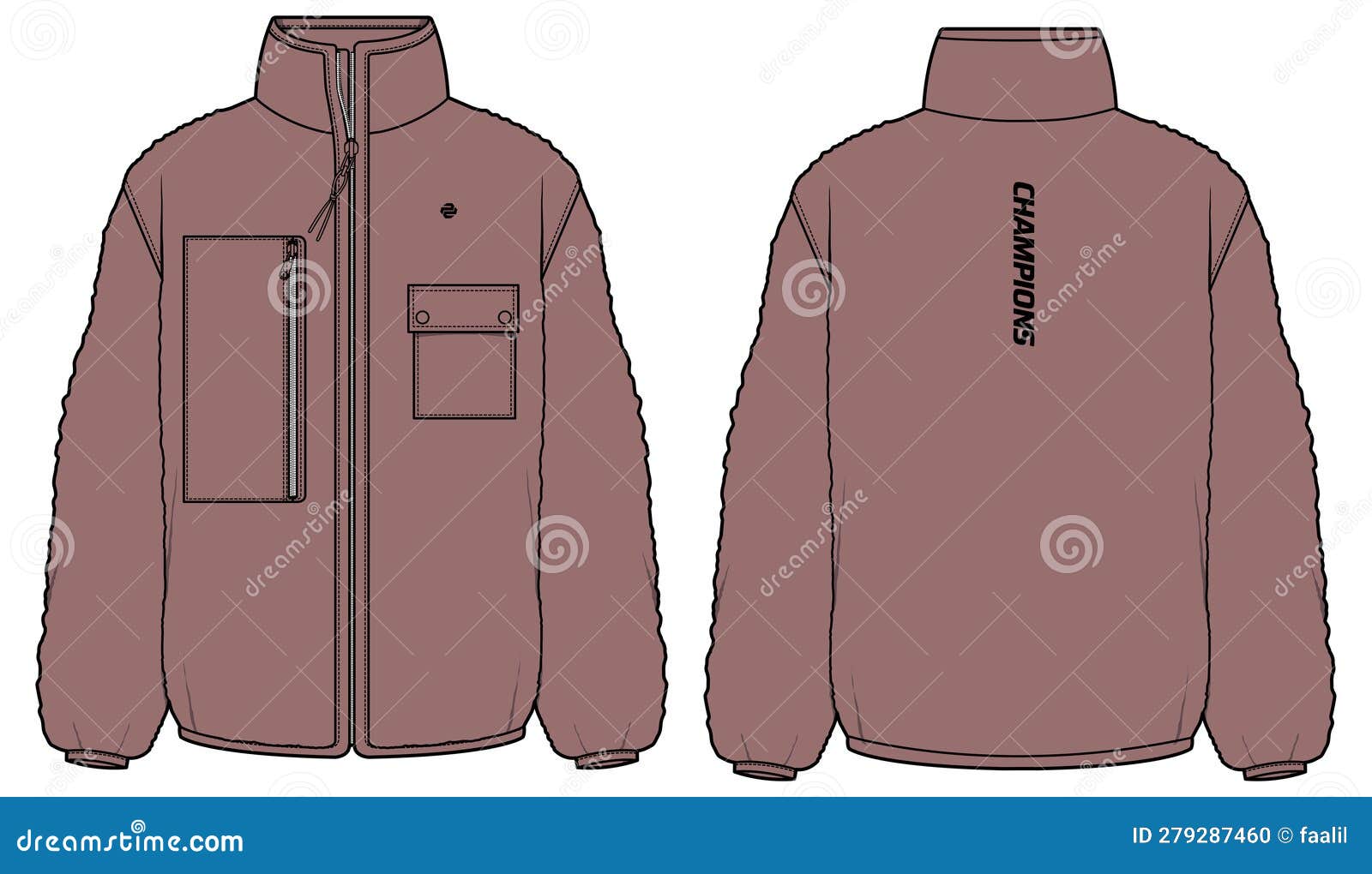 Long Sleeve Fleece Jacket Design Flat Sketch Illustration, Jacket with ...