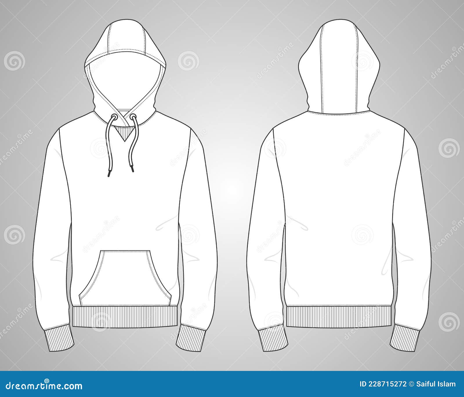 Long Sleeve Hoodie Overall Technical Fashion Drawing Flat Sketch ...